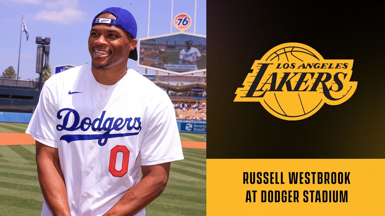 image 0 Russell Westbrook Throws The First Pitch At The Dodgers Game : Los Angeles Lakers